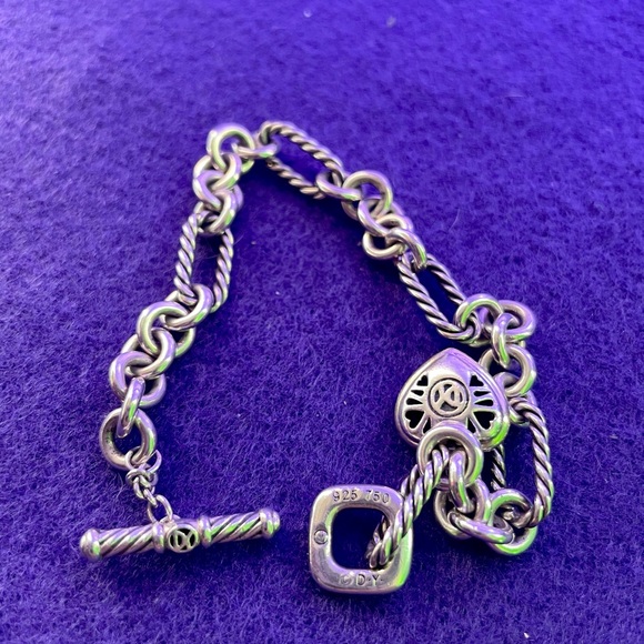 David Yurman 18K Gold Sterling Silver Heart Charm Bracelet - Picture 5 of 7